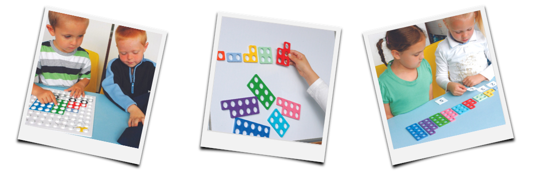 children playing with plastic numicon tiles