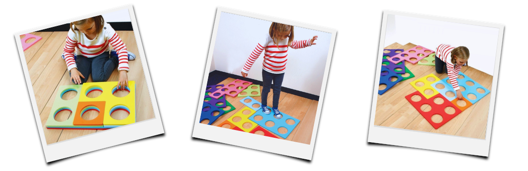 child playing with large foam numicon blocks